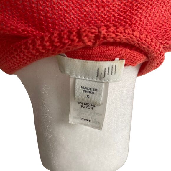 J.Jill Small Cardigan Sweater Linen Cotton Red Orange Open Front Pockets - Picture 2 of 12
